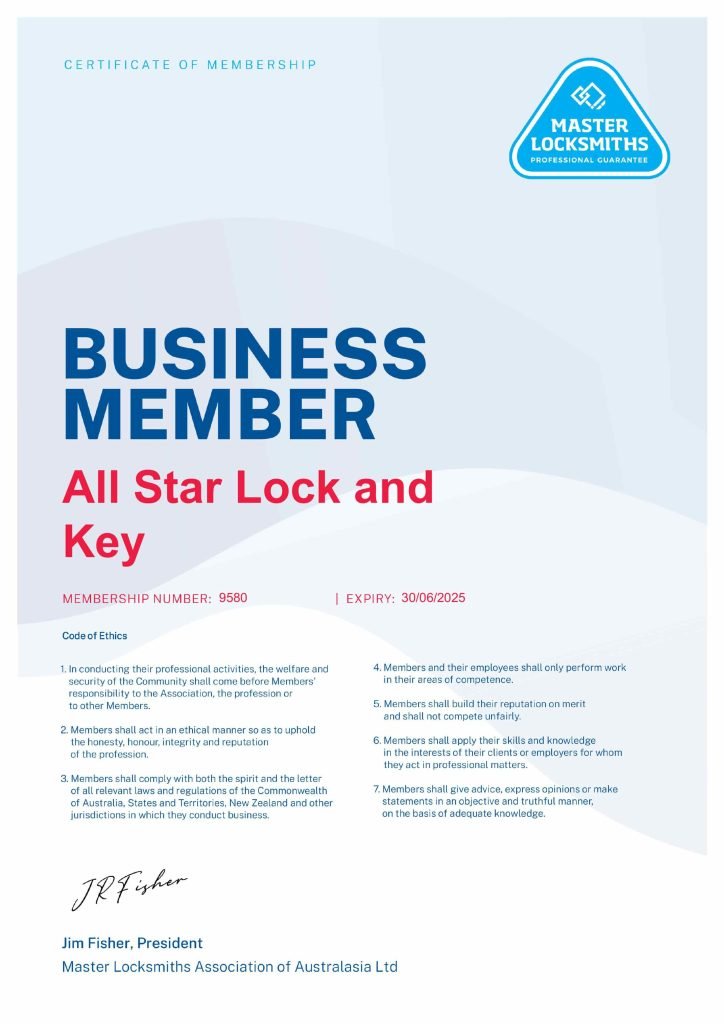 All Star Lock & Key Certificate